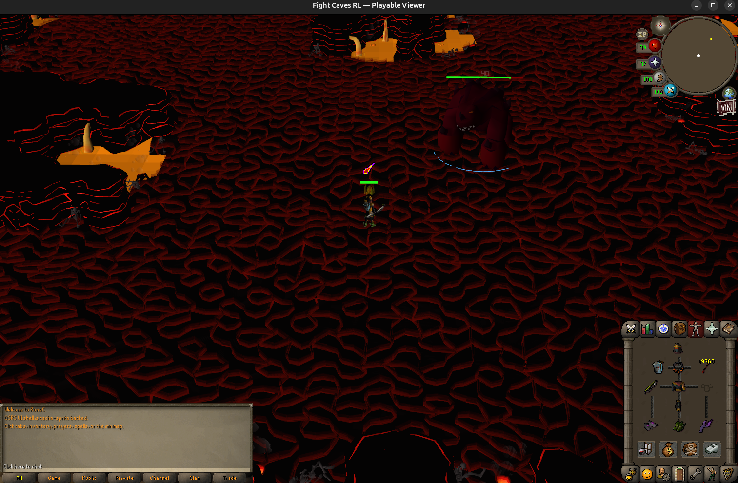 The Fight Caves simulator and its Old School RuneScape game interface